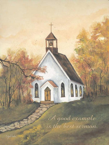 Autumn Church White Modern Wood Framed Art Print with Double Matting by Eads, Gail