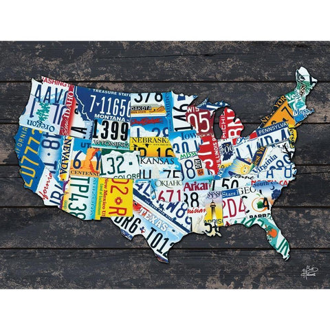 USA License Plate Map Black Modern Wood Framed Art Print with Double Matting by Hallowell, Britt