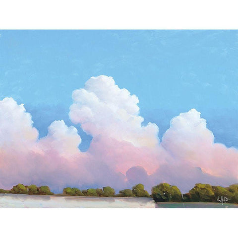 River and Sky Meet The Clouds White Modern Wood Framed Art Print by Hawkins, William