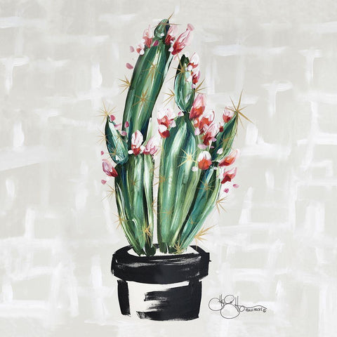 Blooming Cactus White Modern Wood Framed Art Print with Double Matting by Hollihocks Art
