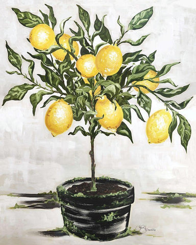 Lemon Tree White Modern Wood Framed Art Print with Double Matting by Hollihocks Art