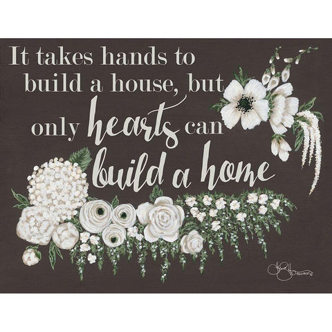 Hearts Can Build a Home Black Modern Wood Framed Art Print by Hollihocks Art