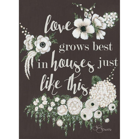 Love Grows White Modern Wood Framed Art Print by Hollihocks Art