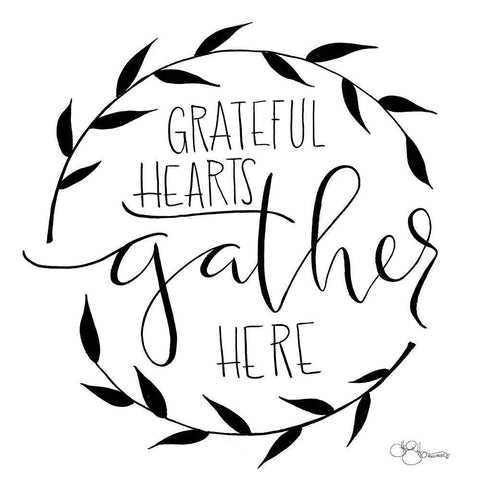 Grateful Hearts Gather Here Black Ornate Wood Framed Art Print with Double Matting by Hollihocks Art