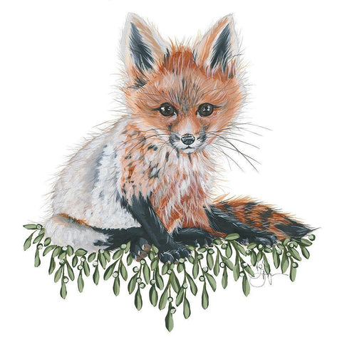 Baby Fox Black Modern Wood Framed Art Print with Double Matting by Holllihocks Art
