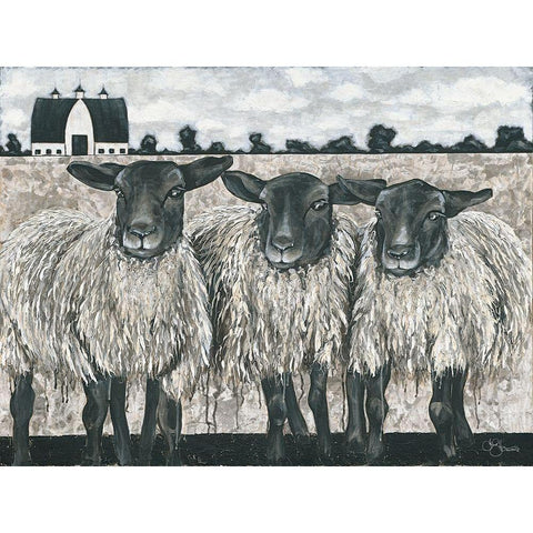 Three Sheep White Modern Wood Framed Art Print by Hollihocks Art