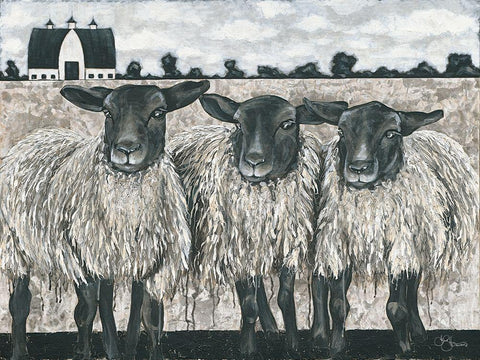 Three Sheep Black Ornate Wood Framed Art Print with Double Matting by Hollihocks Art