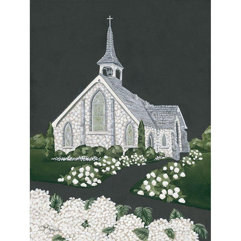 White Church Black Modern Wood Framed Art Print with Double Matting by Hollihocks Art