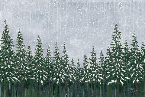 Snowy Forest Black Ornate Wood Framed Art Print with Double Matting by Holllihocks Art