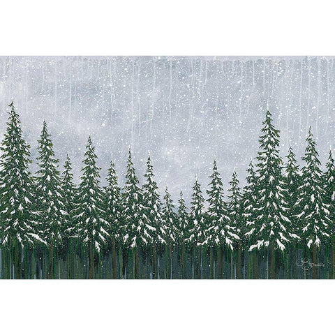 Snowy Forest Gold Ornate Wood Framed Art Print with Double Matting by Holllihocks Art