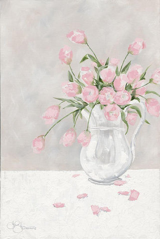 Pink Tulips Black Ornate Wood Framed Art Print with Double Matting by Holllihocks Art