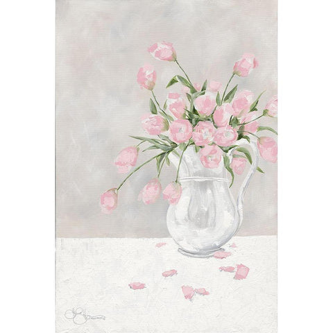 Pink Tulips Gold Ornate Wood Framed Art Print with Double Matting by Holllihocks Art
