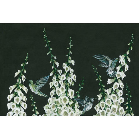 Hummingbirds White Modern Wood Framed Art Print by Holllihocks Art