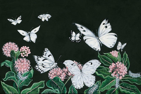 Butterflies White Modern Wood Framed Art Print with Double Matting by Holllihocks Art