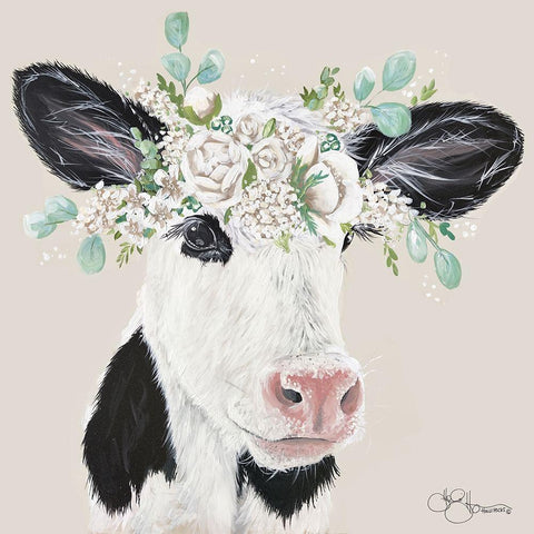 Patience the Cow Black Modern Wood Framed Art Print by Hollihocks Art