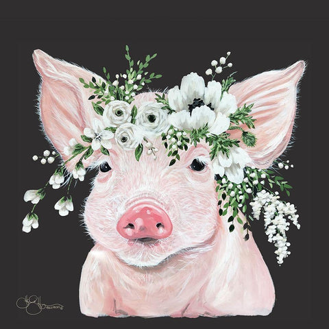 Poppy the Pig Black Modern Wood Framed Art Print with Double Matting by Hollihocks Art