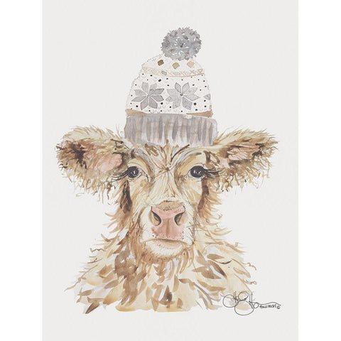 Cozy Cow   White Modern Wood Framed Art Print by Hollihocks Art