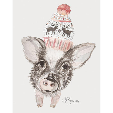 Cozy Pig    White Modern Wood Framed Art Print by Hollihocks Art