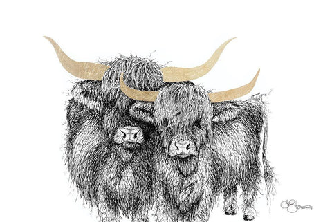 Highland Cattle Black Ornate Wood Framed Art Print with Double Matting by Hollihocks Art