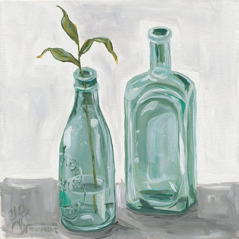 Glass Bottles White Modern Wood Framed Art Print by Hollihocks Art