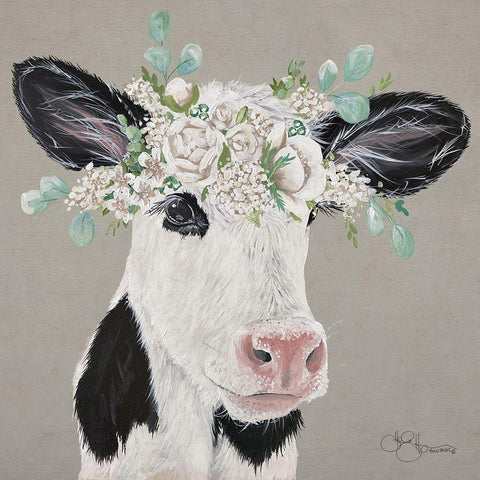 Patience the Cow      White Modern Wood Framed Art Print by Hollihocks Art
