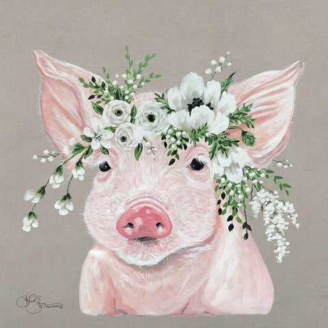Poppy the Pig      White Modern Wood Framed Art Print with Double Matting by Hollihocks Art