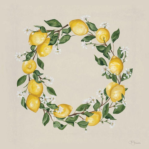 Lemon Wreath Black Ornate Wood Framed Art Print with Double Matting by Hollihocks Art