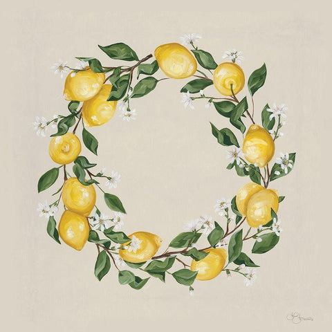 Lemon Wreath Black Modern Wood Framed Art Print with Double Matting by Hollihocks Art