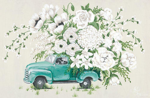 White Floral Truck White Modern Wood Framed Art Print with Double Matting by Hollihocks Art