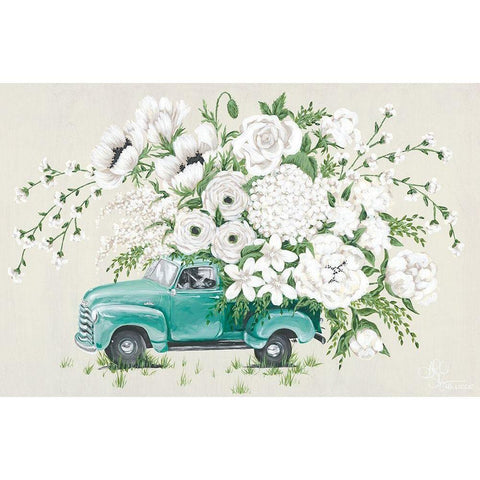 White Floral Truck Gold Ornate Wood Framed Art Print with Double Matting by Hollihocks Art