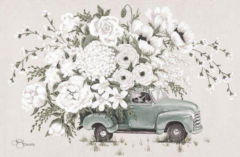 White Floral Truck    White Modern Wood Framed Art Print with Double Matting by Hollihocks Art
