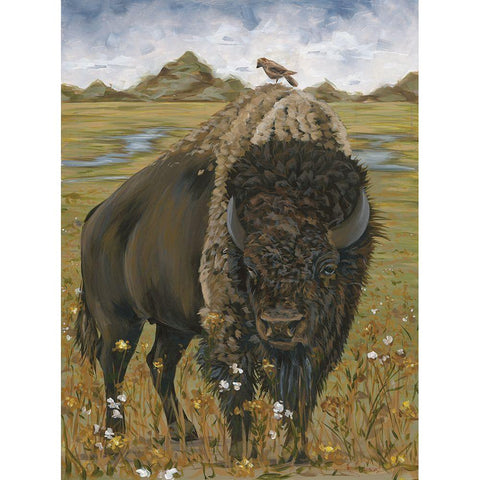 Bison    White Modern Wood Framed Art Print by Hollihocks Art