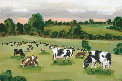 Abstract Field of Cows    White Modern Wood Framed Art Print with Double Matting by Hollihocks Art
