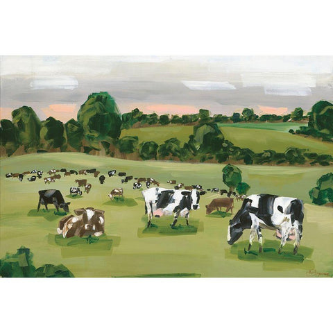Abstract Field of Cows    Black Modern Wood Framed Art Print with Double Matting by Hollihocks Art