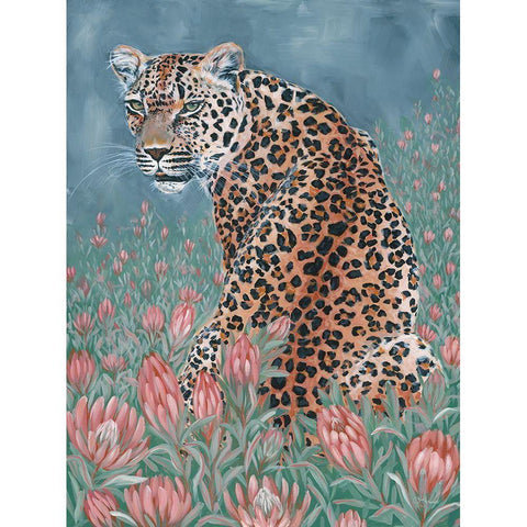 Leopard in the Flowers Black Modern Wood Framed Art Print with Double Matting by Hollihocks Art