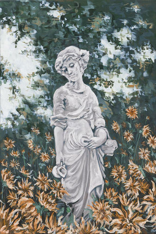 Here in the Garden  White Modern Wood Framed Art Print with Double Matting by Hollihocks Art