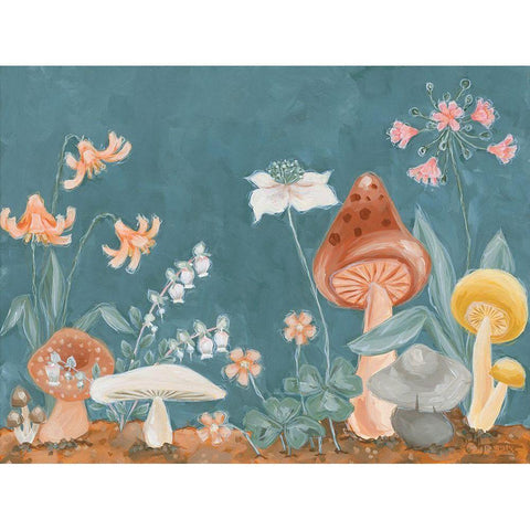 Many Mushrooms  Black Modern Wood Framed Art Print by Hollihocks Art