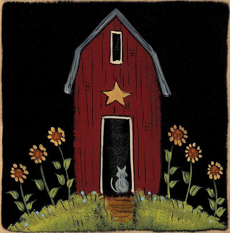 Cat Barn Black Ornate Wood Framed Art Print with Double Matting by Hilliker, Lisa