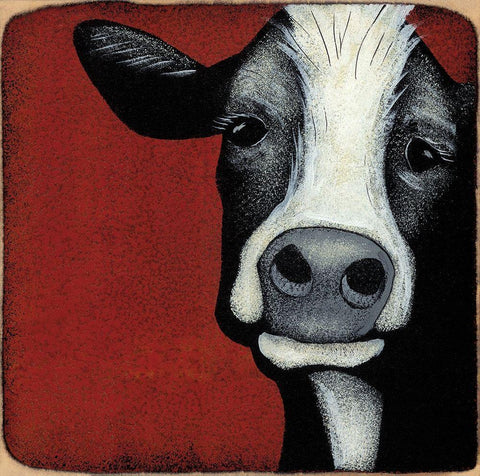 Ms. Moo White Modern Wood Framed Art Print with Double Matting by Hilliker, Lisa