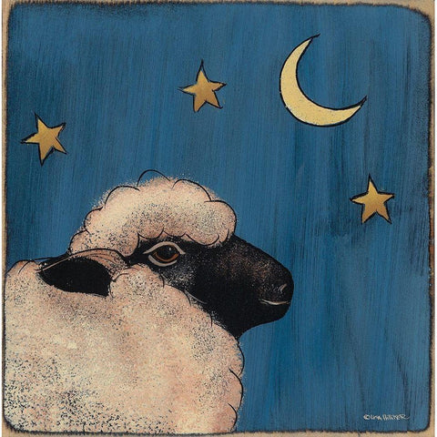 Little Sheep Gold Ornate Wood Framed Art Print with Double Matting by Hilliker, Lisa