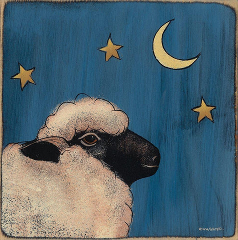 Little Sheep Black Ornate Wood Framed Art Print with Double Matting by Hilliker, Lisa