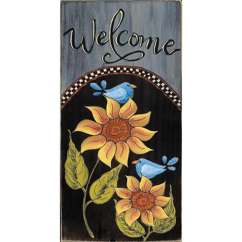 Bluebird Welcome Black Modern Wood Framed Art Print with Double Matting by Hilliker, Lisa