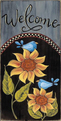 Bluebird Welcome Black Ornate Wood Framed Art Print with Double Matting by Hilliker, Lisa