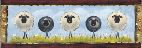 Sheep in the Meadow Black Ornate Wood Framed Art Print with Double Matting by Hilliker, Lisa