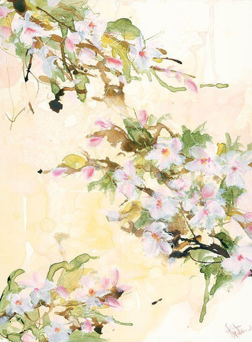 Cherry Blossoms White Modern Wood Framed Art Print with Double Matting by Holden, Jennifer