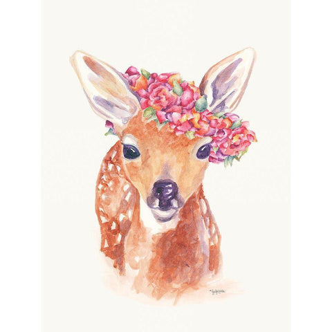 Sweet Fawn Gold Ornate Wood Framed Art Print with Double Matting by Holden, Jennifer