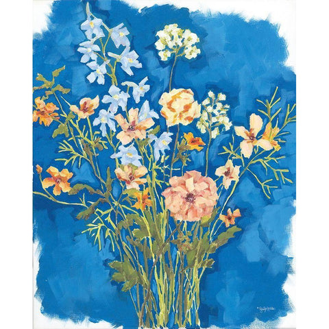 Flowers on Blue Black Modern Wood Framed Art Print by Holden, Jennifer