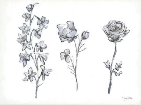 Floral Trio White Modern Wood Framed Art Print with Double Matting by Holden, Jennifer