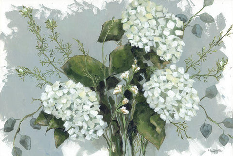 Hydrangeas in White Black Ornate Wood Framed Art Print with Double Matting by Holden, Jennifer