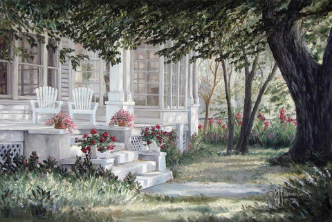 Country Porch White Modern Wood Framed Art Print with Double Matting by Janisse, Georgia
